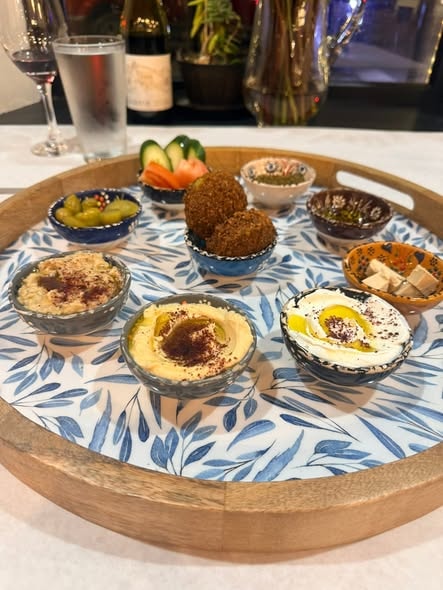 Hummus and appetizer platter with wine — York PA