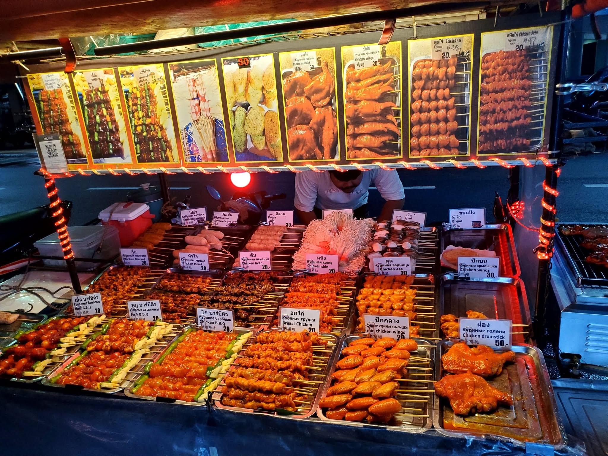 Grilled chicken skewer stall — Thailand street food