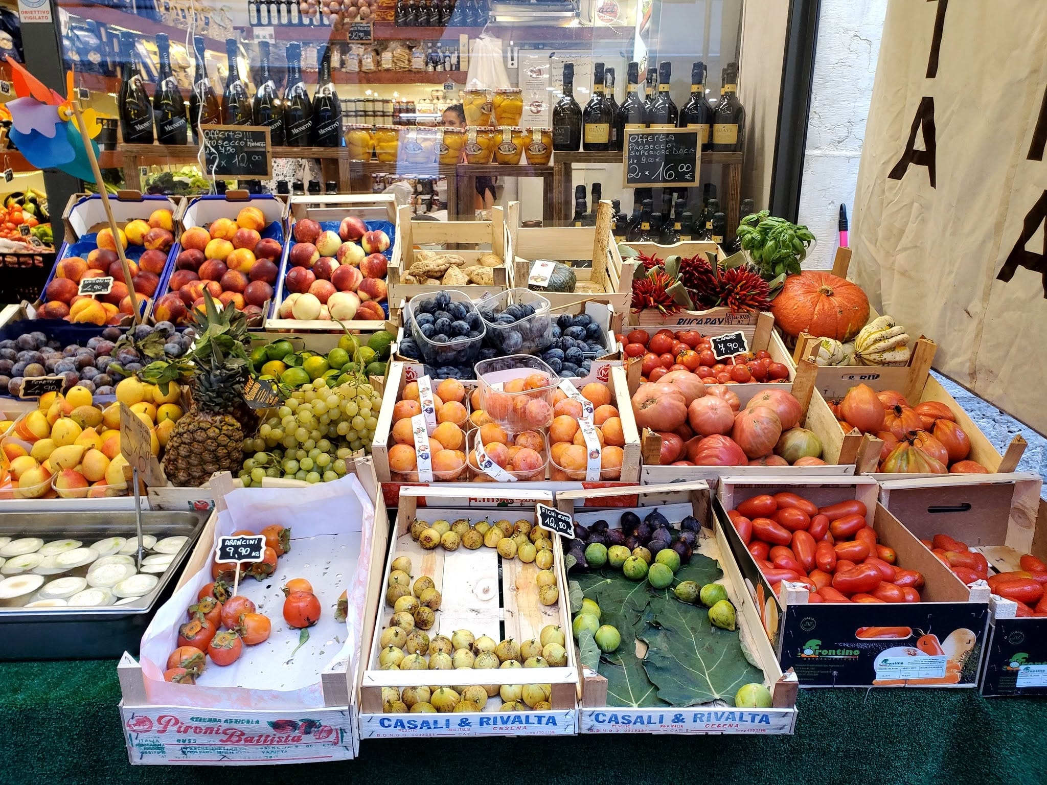 Farmers market produce and wine display — Thailand