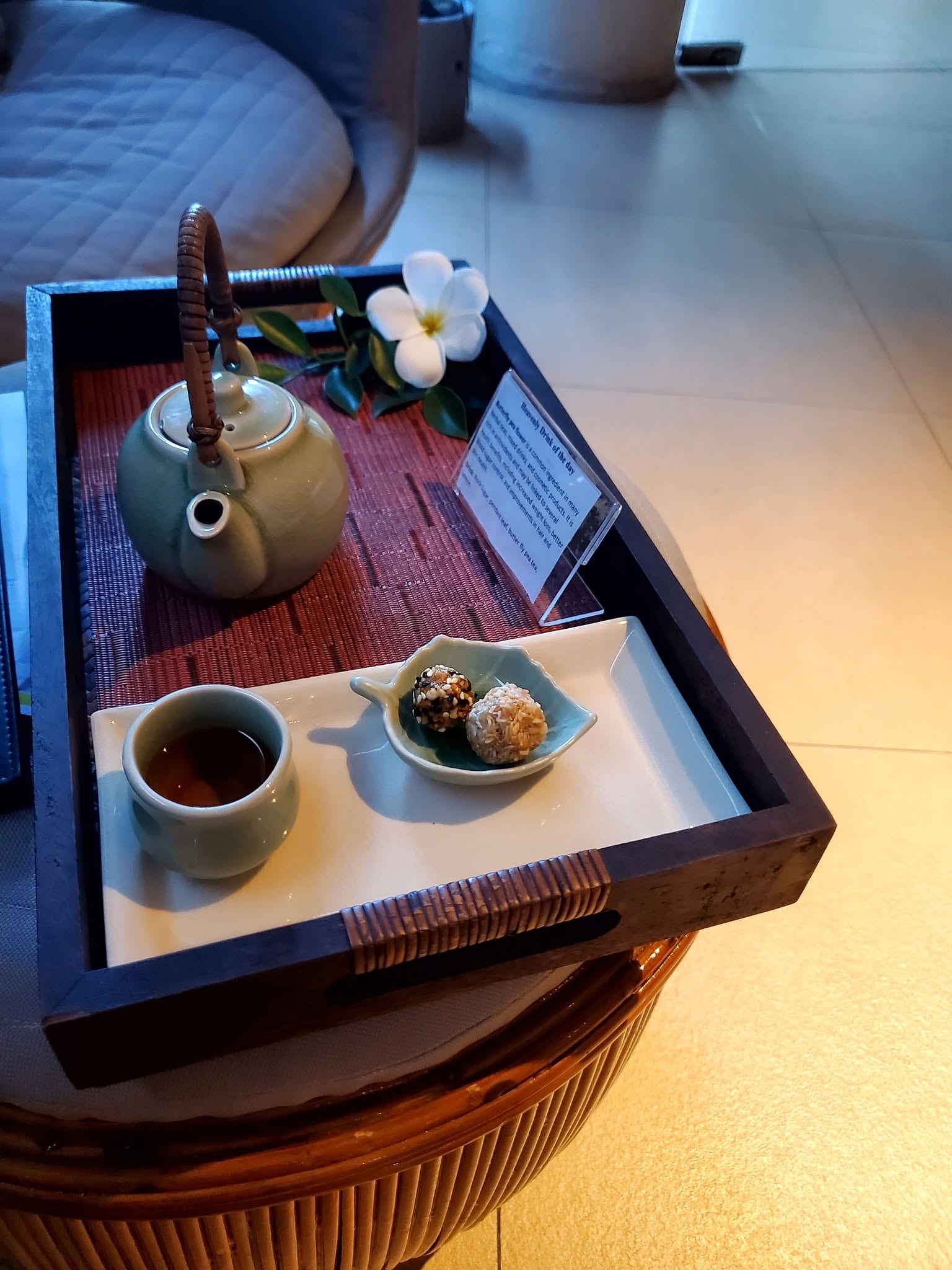 Resort tea service — pastries and flowers, Thailand