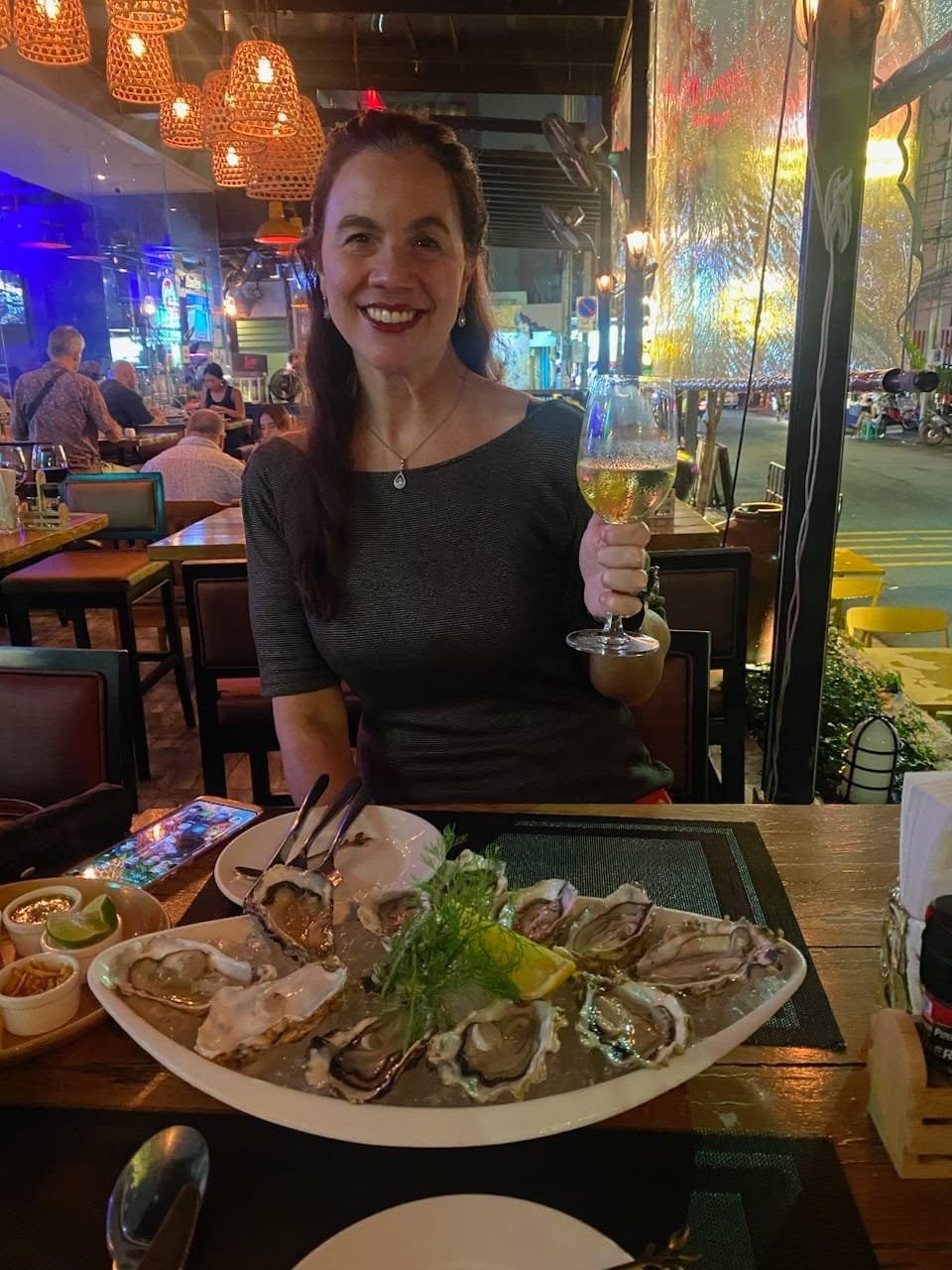 Sherry with oysters and wine — Sept 12, Thailand
