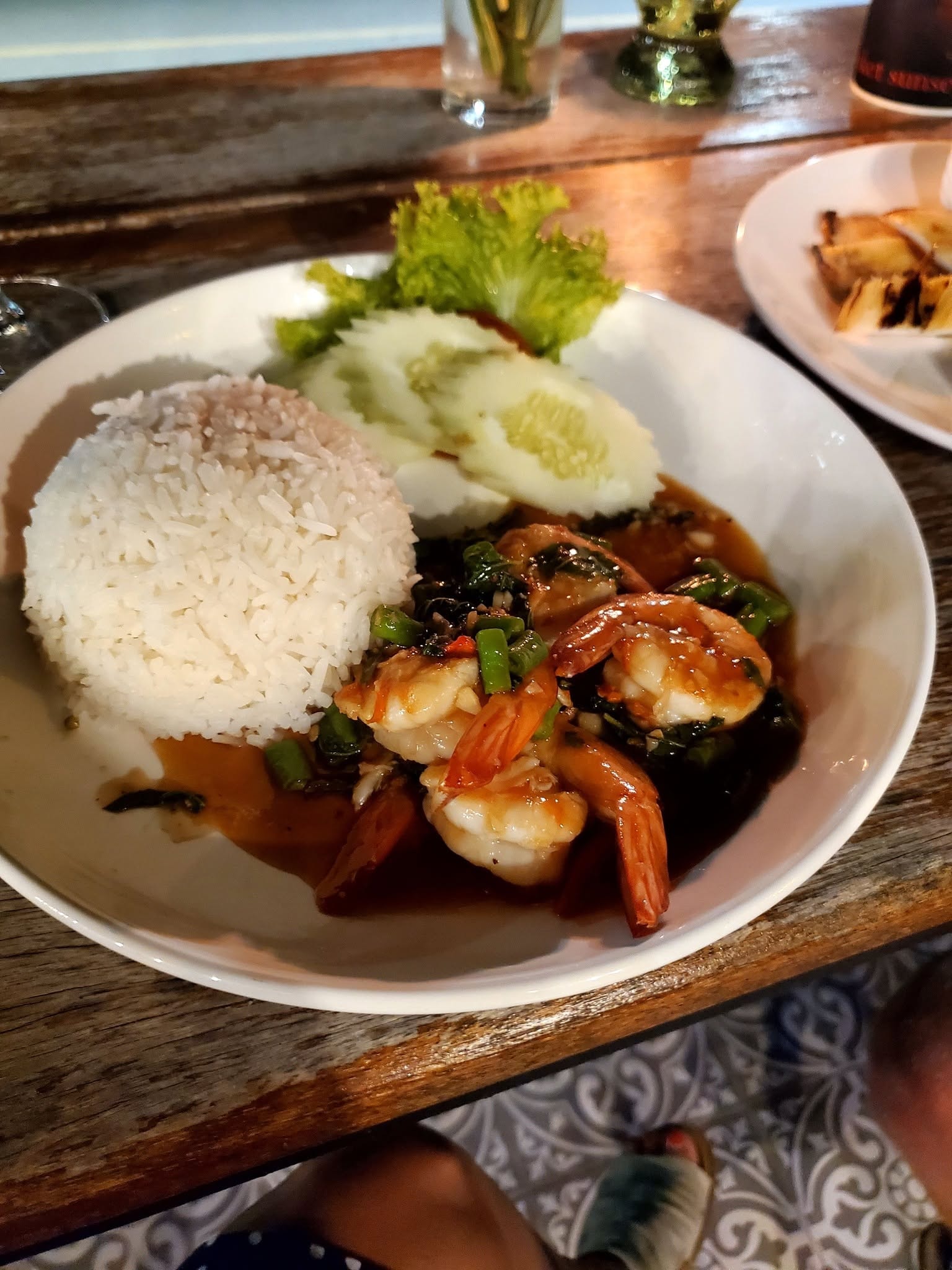 Shrimp basil stir fry with jasmine rice